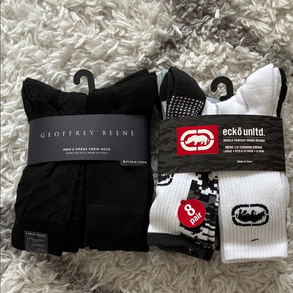 Geoffrey Beene Black Dress Crew Socks & Ecko Unltd. Black and White Crew Socks - Picture 1 of 8